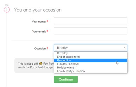 customize  occasion list party pro manager