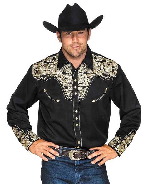 scully mens black  gold gunfighter retro western shirt western shirts cowboy outfits shirts