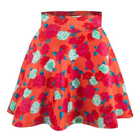 Simlu Womens A Line Flared Skater Skirt Floral Orange Small Flared