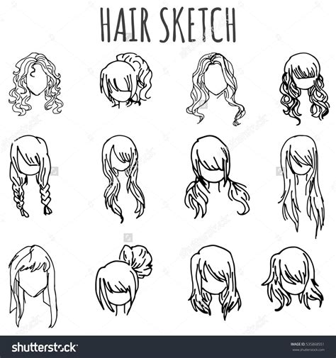 set  vector sketched  female hairstyle  doodle style