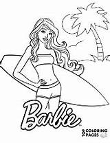Barbie Coloring Pages Girls Print Topcoloringpages Doll Surfboard sketch template