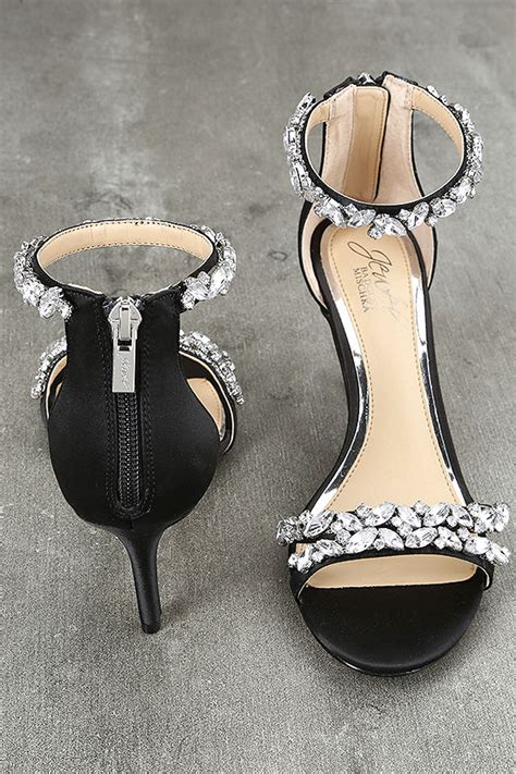 jewel by badgley mischka caroline black satin heels rhinestone heels