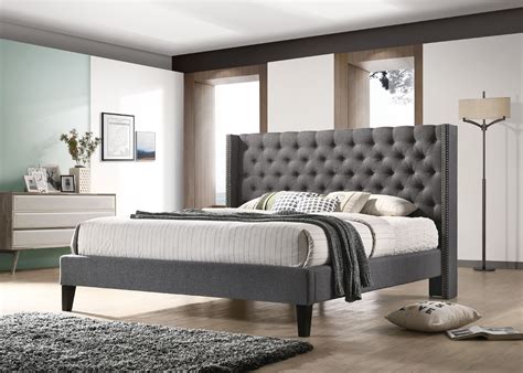 luxeo pacifica king size tufted upholstered platform contemporary bed  gray fabric walmartcom