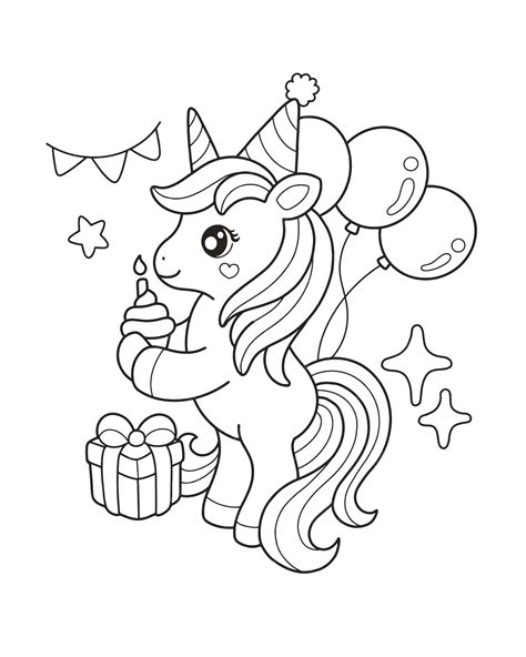 premium vector unicorn birthday coloring page illustration  kids