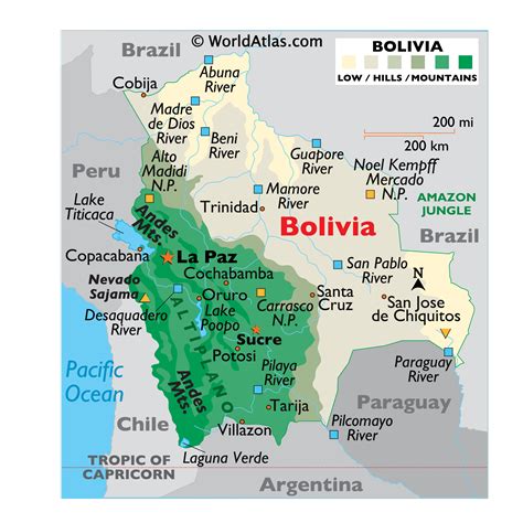 bolivia map geography  bolivia map  bolivia worldatlascom