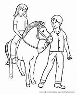 Coloring Horse Pages Pony Girl Boy Horses Color Riding Kids Farm Help Leading sketch template