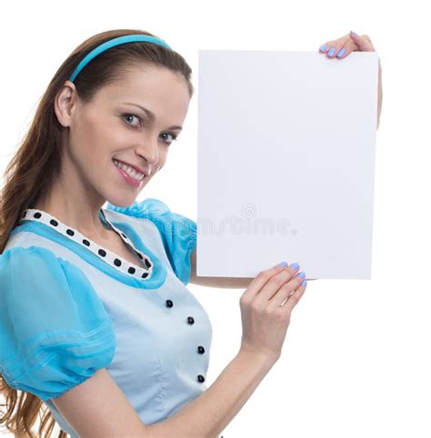 girl holding blank paper sheet stock image image  people caucasian