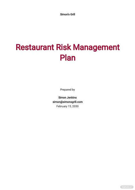 restaurant risk management plan template   google docs word apple pages templatenet