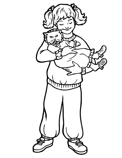cat coloring page  cat   dress held   girl
