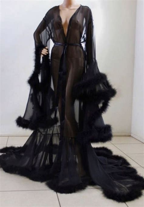 feather trim fur robe gowns dresses night dress  women