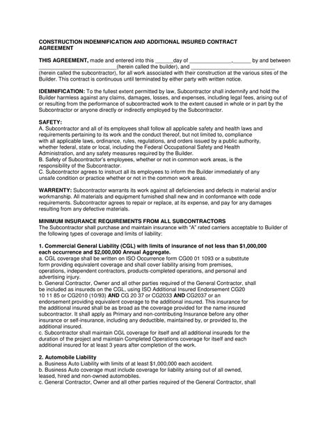 indemnity agreement contract forms   ms word