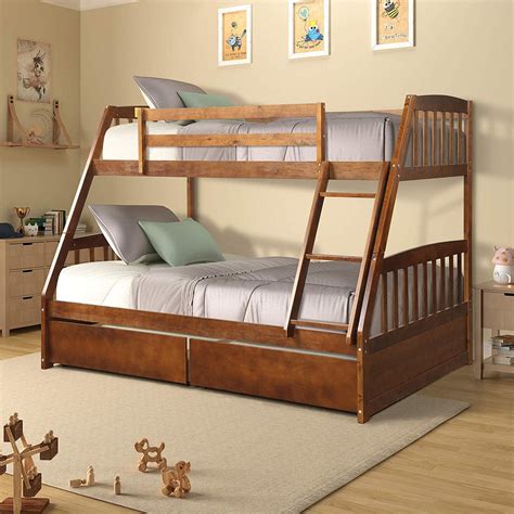 Twin Over Full Solid Wood Bunk Bed With Two Storage Drawers