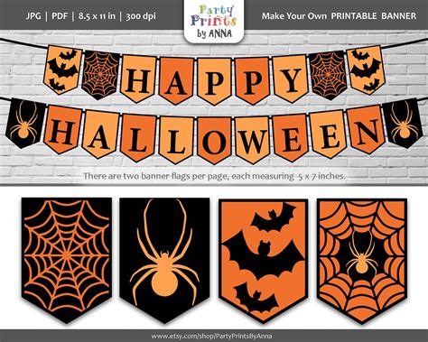 banners signs diy instant  halloween pennant printable happy