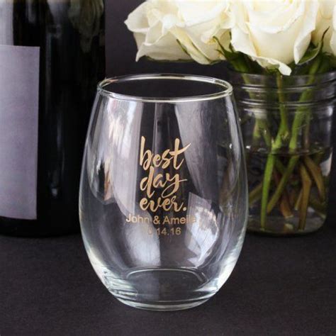 personalized 15 oz stemless wine glass my rustic vineyard wedding on