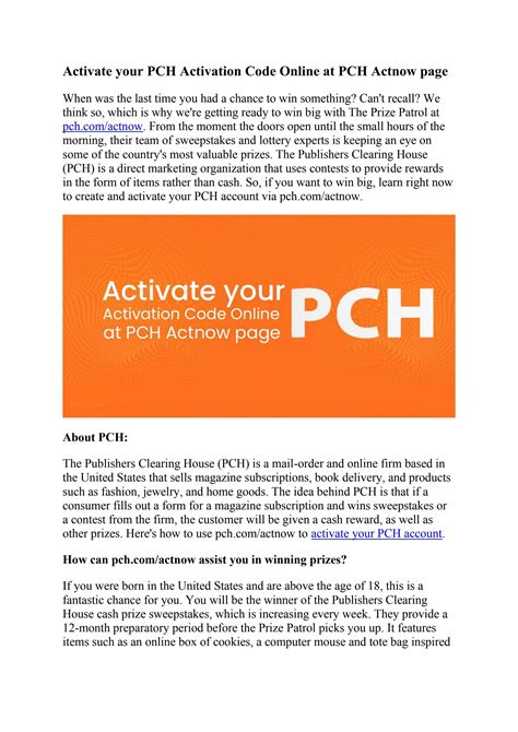activate  pch activation code   pch actnow page  erik