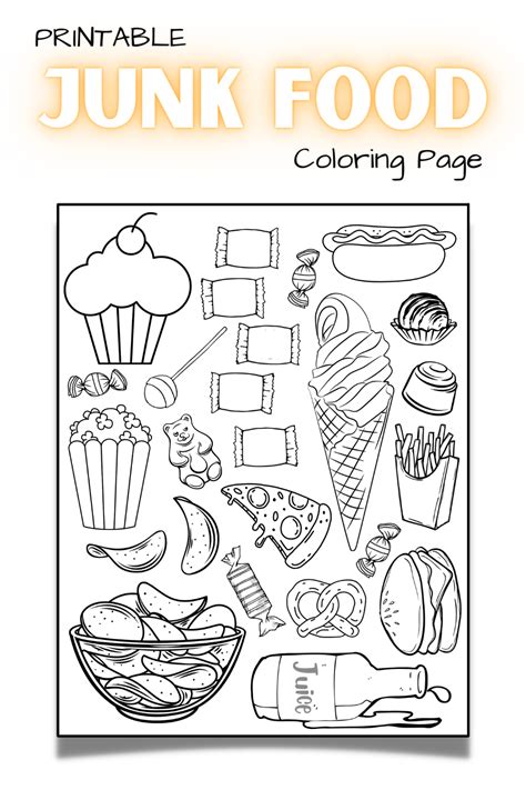 junk food coloring page printable food coloring page  kids etsy