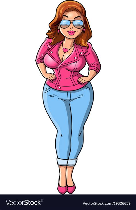 Sexy Curvy Bbw Woman Cartoon Pink Leather Jacket Vector Image