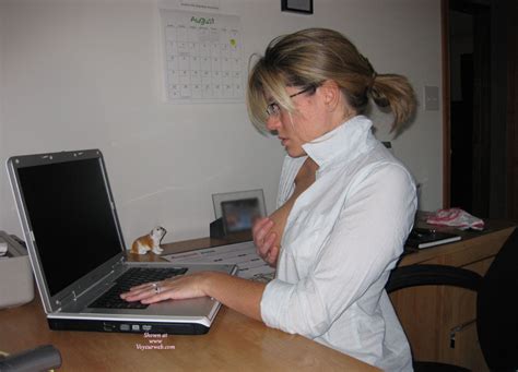 wife playing with her tits while on computer august 2008 voyeur web hall of fame