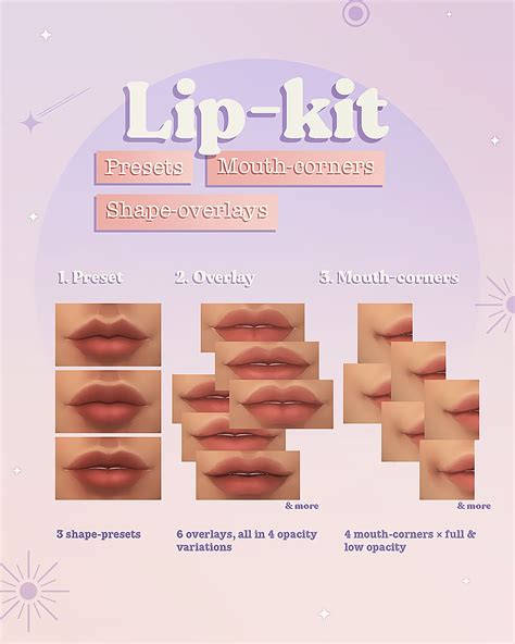 lip kit presets shape overlays mouth corners  sims  create