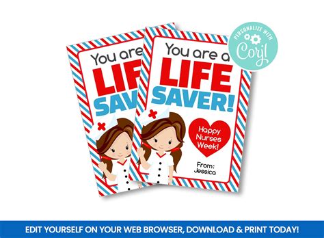 editable    lifesaver gift tag happy nurses week treat etsy