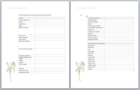 funeral planning checklist planning  funeral checklist