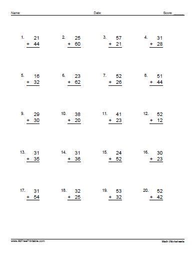 printable double digit addition worksheets