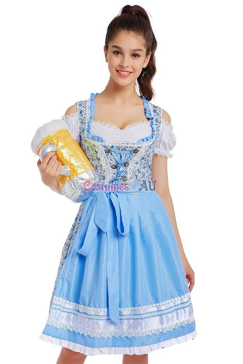 ladies oktoberfest costume blue bavarian beer maid wench german fancy