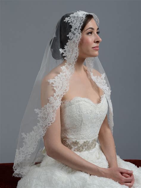 ivory cathedral alencon lace wedding veil vc