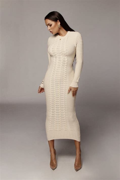 Cream Saberi Cable Knit Sweater Dress – Jluxlabel Knit Sweater Dress