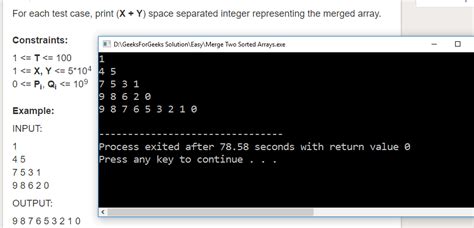 geeksforgeeks solution for merge two sorted arrays