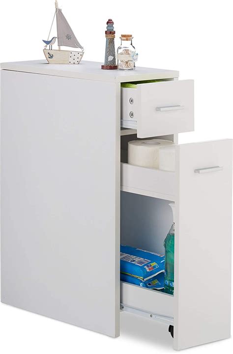 relaxdays   storage cabinet bathroom kitchen  drawers narrow trolley space saver