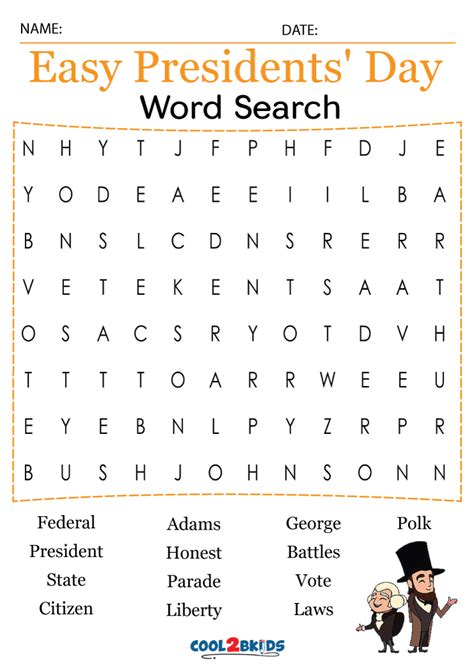 printable presidents day word search coolbkids