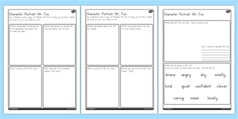 Character Profile Mr Fox Worksheet To Support Teaching On