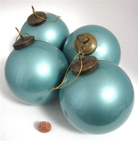 pottery barn pearlized aqua blue christmas tree ornaments  large glass
