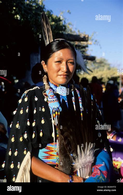 Chippewa Cree Teenage Girl Dressed In Traditional Dress Decorated With