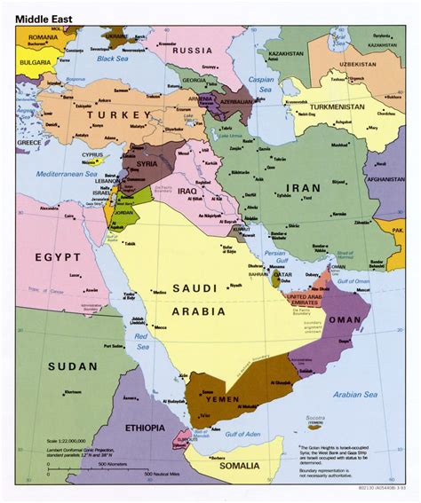 detailed political map   middle east  middle east asia