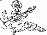 Saraswati Maa Goddess Puja Hindu Beej Sarasvati Mantra Pancha Knowledge sketch template