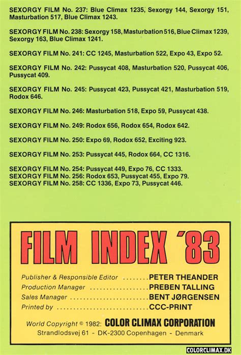 colorclimax dk film subject index 1983