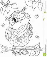 Gufo Owl Albero Sull Uil Divertente Fumetto Linee Nere Grappige Kleurend Zwarte Achtergrond Witte Beeldverhaal Lijnen Boek Mushrooms Ladybird Insect sketch template