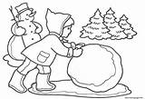 Winter Drawing Coloring Snowball Outline Season Pages Kids Tree Christmas Fight Easy Scene Children Scenes Printable Making Rainy Draw Snow sketch template
