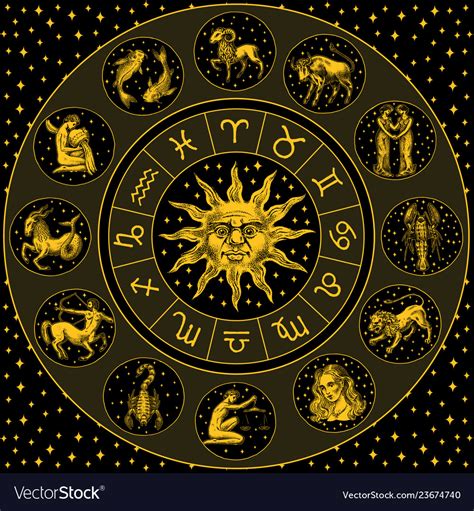 zodiac wheel astrology horoscope  circle sun vector image
