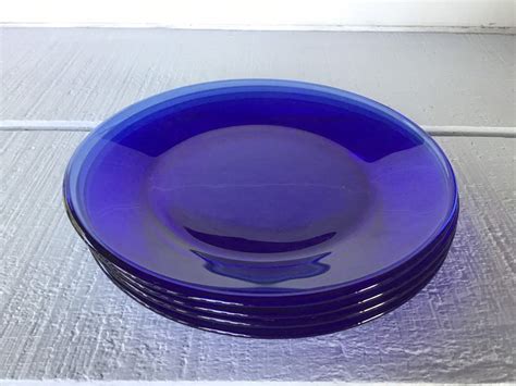 4 Vintage Arcoroc Cobalt Blue Salad Plates Saphir Blue