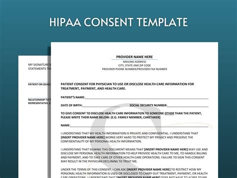 printable hipaa consent form template digital  etsy