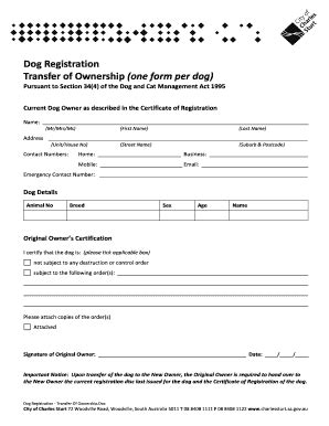fillable  dog registration transfer  ownership city