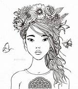 Asian Graphicriver Beautiful Girl Coloring Pages Women sketch template