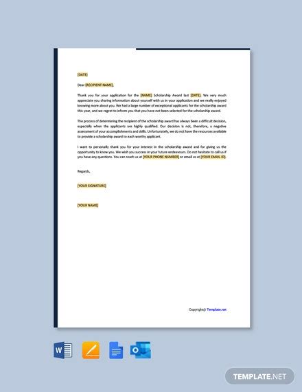 rejection letter  scholarship award template google docs