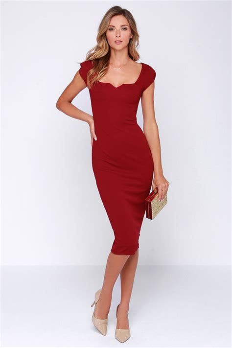 Chic Wine Red Dress Midi Dress Bodycon Dress 64 00 Lulus