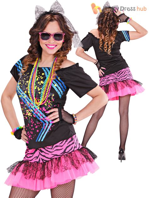 ladies 1980s rock girl costume adults 80s neon fancy dress retro party