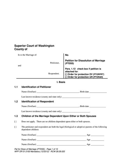 washington state divorce papers  fill  printable fillable