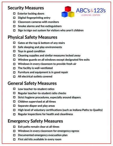 printable health  safety daily checklist template campu child care